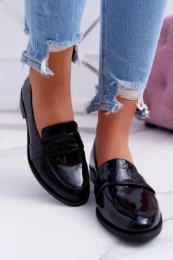 Discount Boto Damskie Półbuty Wsuwane Skórzane Lordsy Czarne Dynasty