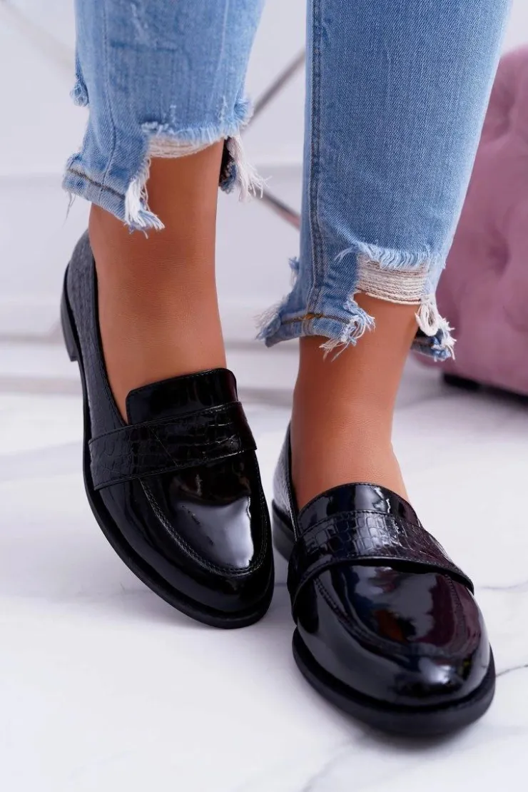 Discount Boto Damskie Półbuty Wsuwane Skórzane Lordsy Czarne Dynasty