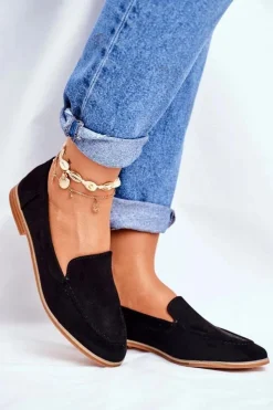 Damskie Boto Damskie Półbuty Wsuwane Zamszowe Czarne Twinky