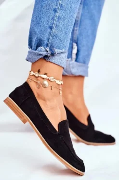 Damskie Boto Damskie Półbuty Wsuwane Zamszowe Czarne Twinky