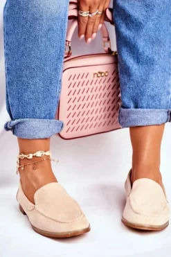 Damskie Boto Damskie Półbuty Wsuwane Zamszowe Beżowe Twinky