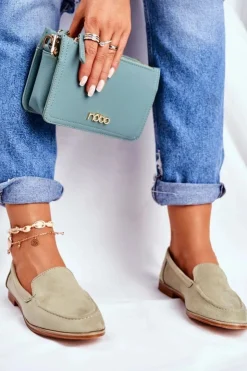 Online Boto Damskie Półbuty Wsuwane Zamszowe Zielone Twinky