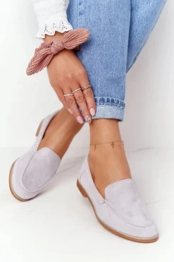 Damskie Boto Damskie Półbuty Wsuwane Zamszowe Szare Twinky