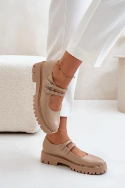 Damskie Boto Damskie Półbuty Z Paskami Beżowe Rialuna