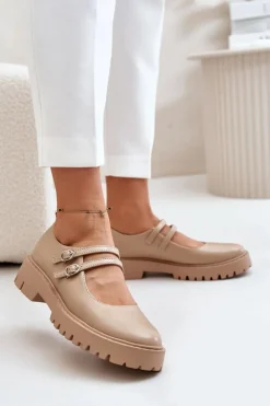 Damskie Boto Damskie Półbuty Z Paskami Beżowe Rialuna