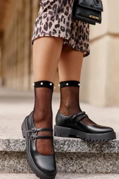 Boto Półbuty Skórzane*Damskie Półbuty Z Paskami Czarne Rialuna