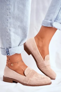 Outlet Boto Damskie Półbuty Zamszowe Beżowe Cintra