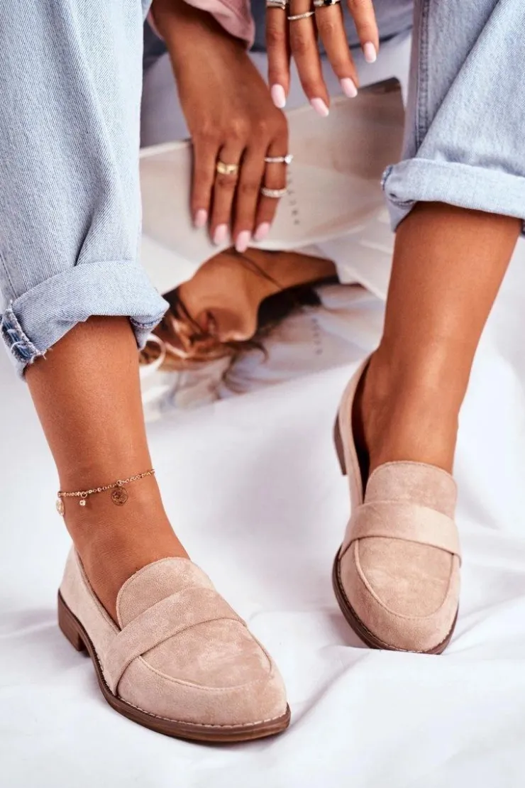 Outlet Boto Damskie Półbuty Zamszowe Beżowe Cintra