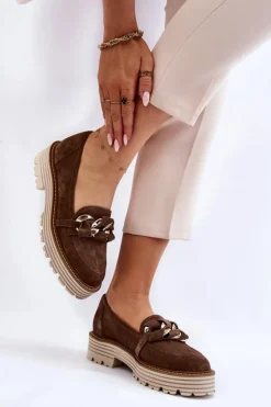 Laura Messi Półbuty Skórzane|Mokasyny Damskie Zamszowe*Damskie Półbuty Zamszowe 2523 Brązowe