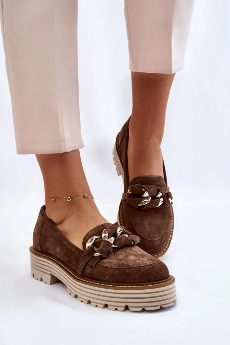 Laura Messi Półbuty Skórzane|Mokasyny Damskie Zamszowe*Damskie Półbuty Zamszowe 2523 Brązowe