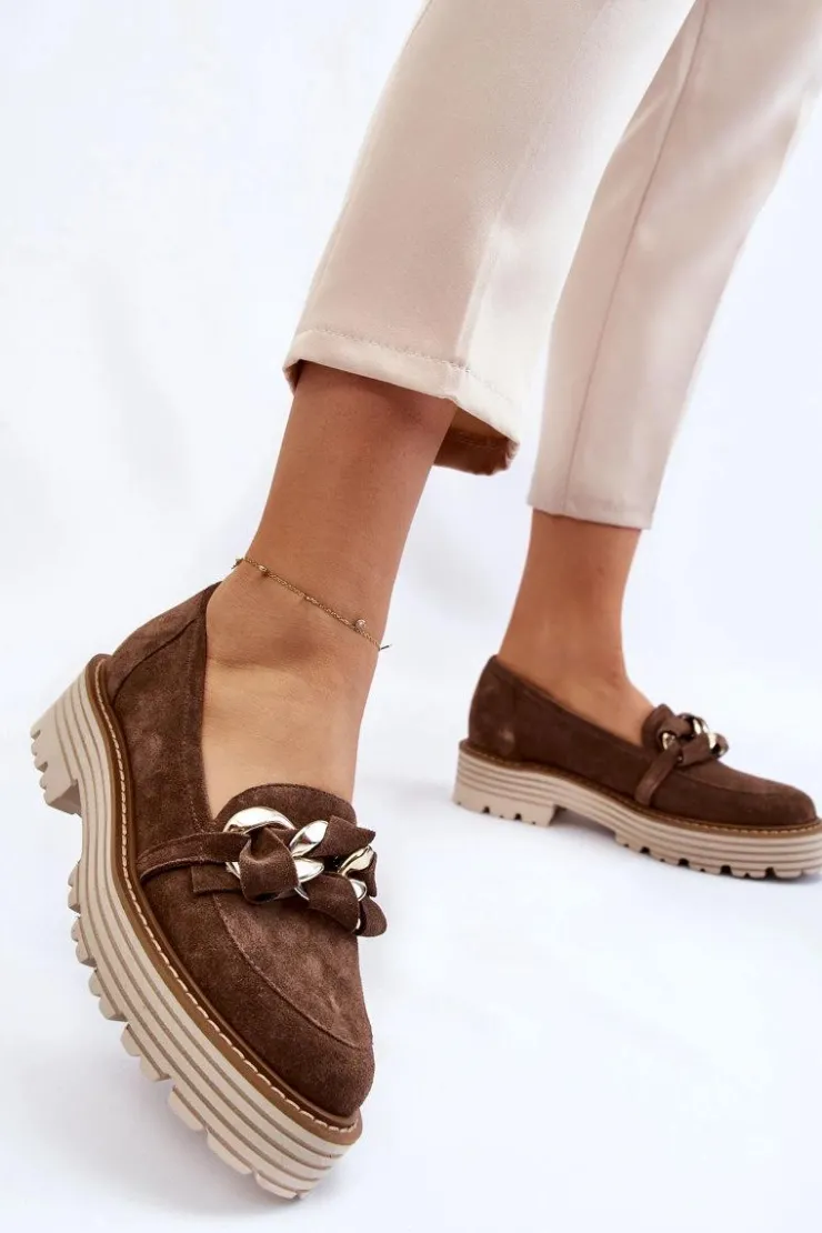 Laura Messi Półbuty Skórzane|Mokasyny Damskie Zamszowe*Damskie Półbuty Zamszowe 2523 Brązowe