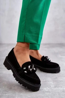 Laura Messi Półbuty Skórzane|Mokasyny Damskie Zamszowe*Damskie Półbuty Zamszowe 2523 Czarne