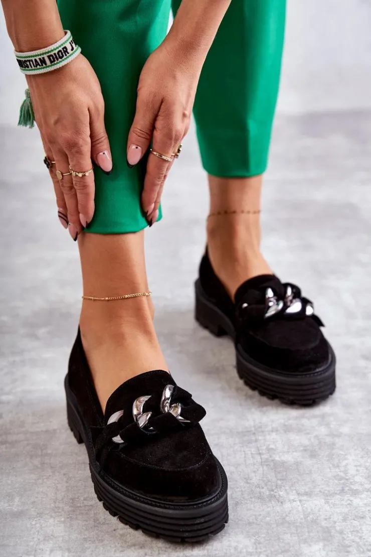 Laura Messi Półbuty Skórzane|Mokasyny Damskie Zamszowe*Damskie Półbuty Zamszowe 2523 Czarne