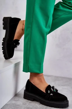 Laura Messi Półbuty Skórzane|Mokasyny Damskie Zamszowe*Damskie Półbuty Zamszowe 2523 Czarne