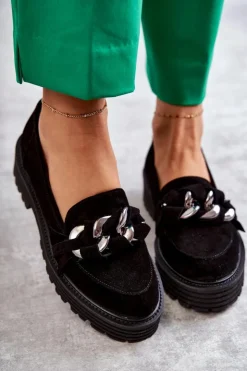 Laura Messi Półbuty Skórzane|Mokasyny Damskie Zamszowe*Damskie Półbuty Zamszowe 2523 Czarne