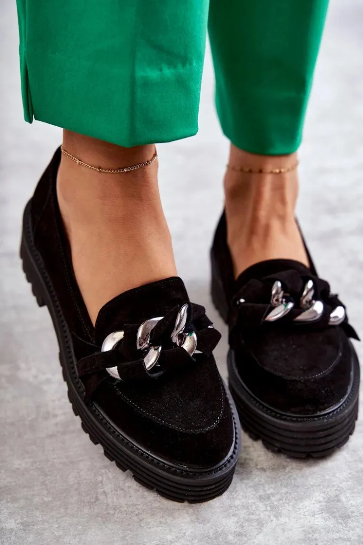 Laura Messi Półbuty Skórzane|Mokasyny Damskie Zamszowe*Damskie Półbuty Zamszowe 2523 Czarne