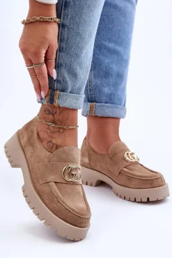 Damskie Laura Messi Damskie Półbuty Zamszowe Z Ozdobą Beżowe Rosefalls