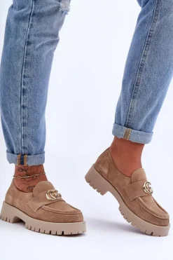 Damskie Laura Messi Damskie Półbuty Zamszowe Z Ozdobą Beżowe Rosefalls