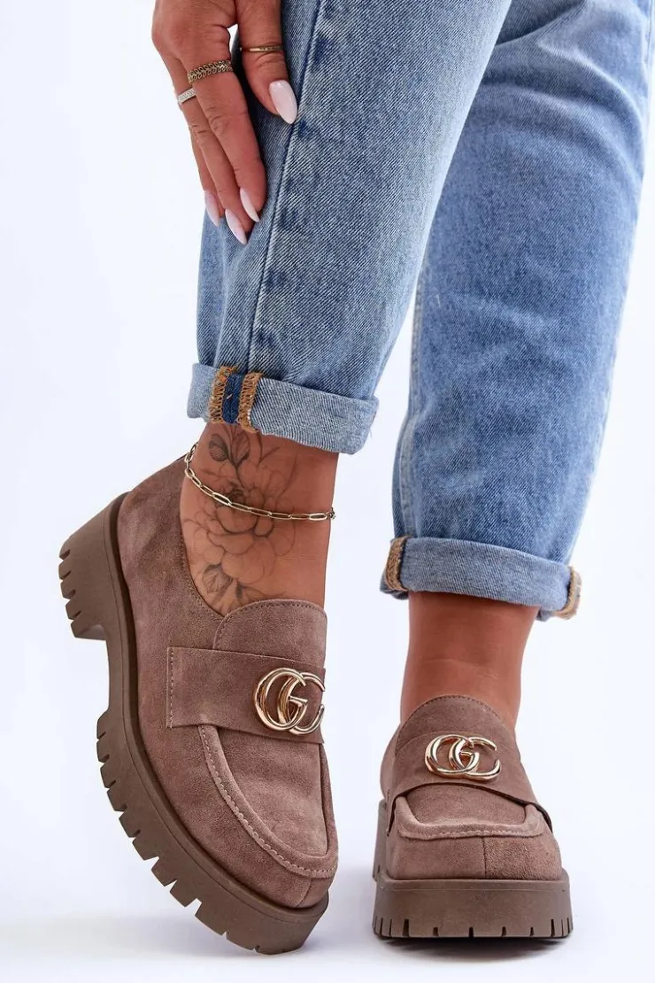 Clearance Laura Messi Damskie Półbuty Zamszowe Z Ozdobą Ciemnobeżowe Rosefalls Beżowy