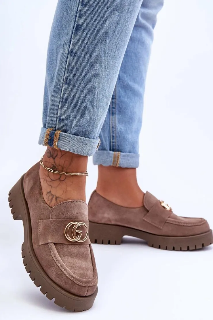 Clearance Laura Messi Damskie Półbuty Zamszowe Z Ozdobą Ciemnobeżowe Rosefalls Beżowy