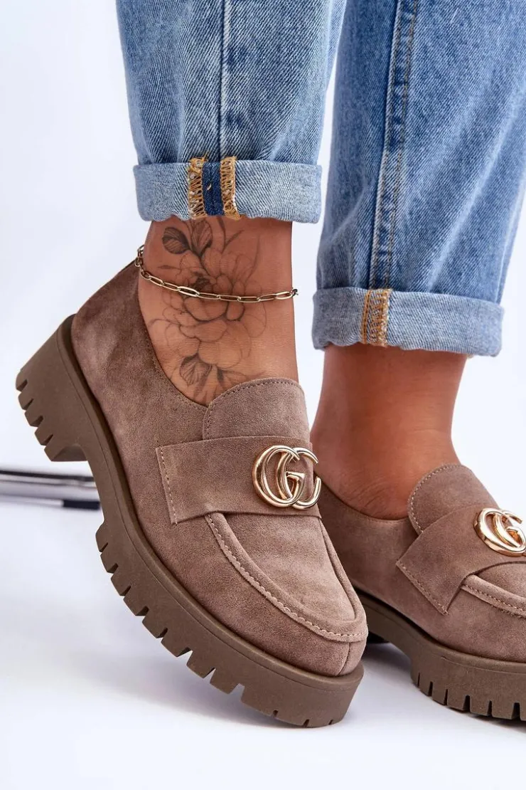 Clearance Laura Messi Damskie Półbuty Zamszowe Z Ozdobą Ciemnobeżowe Rosefalls Beżowy