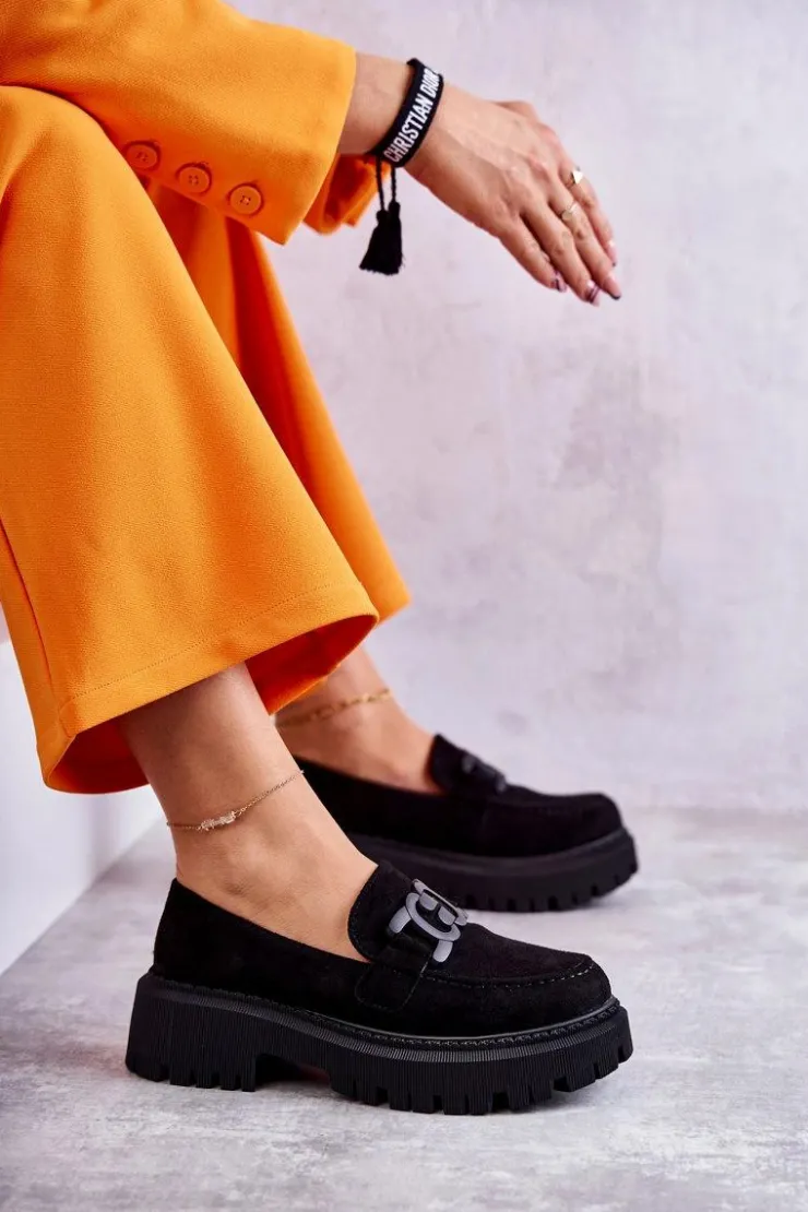 Best Boto Damskie Półbuty Zamszowe Z Ozdobą Czarne Leeza