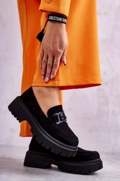 Best Boto Damskie Półbuty Zamszowe Z Ozdobą Czarne Leeza