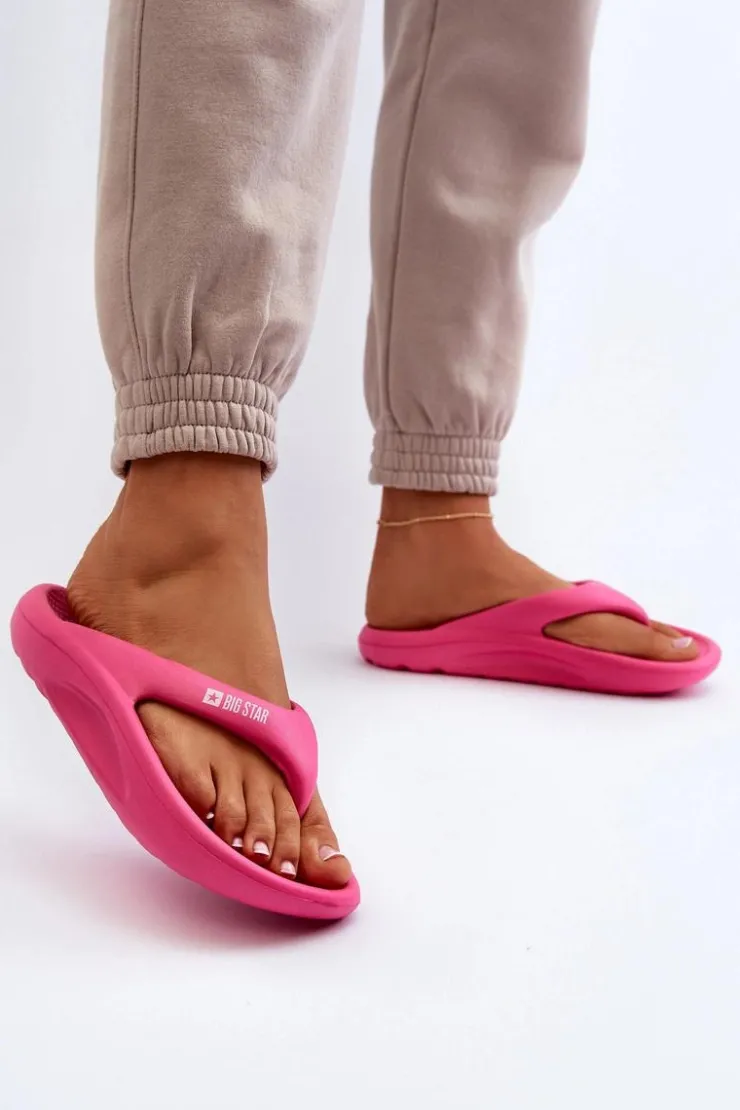 Damskie Big Star Shoes Damskie Piankowe Klapki Japonki Big Star NN274A651 Fuksja