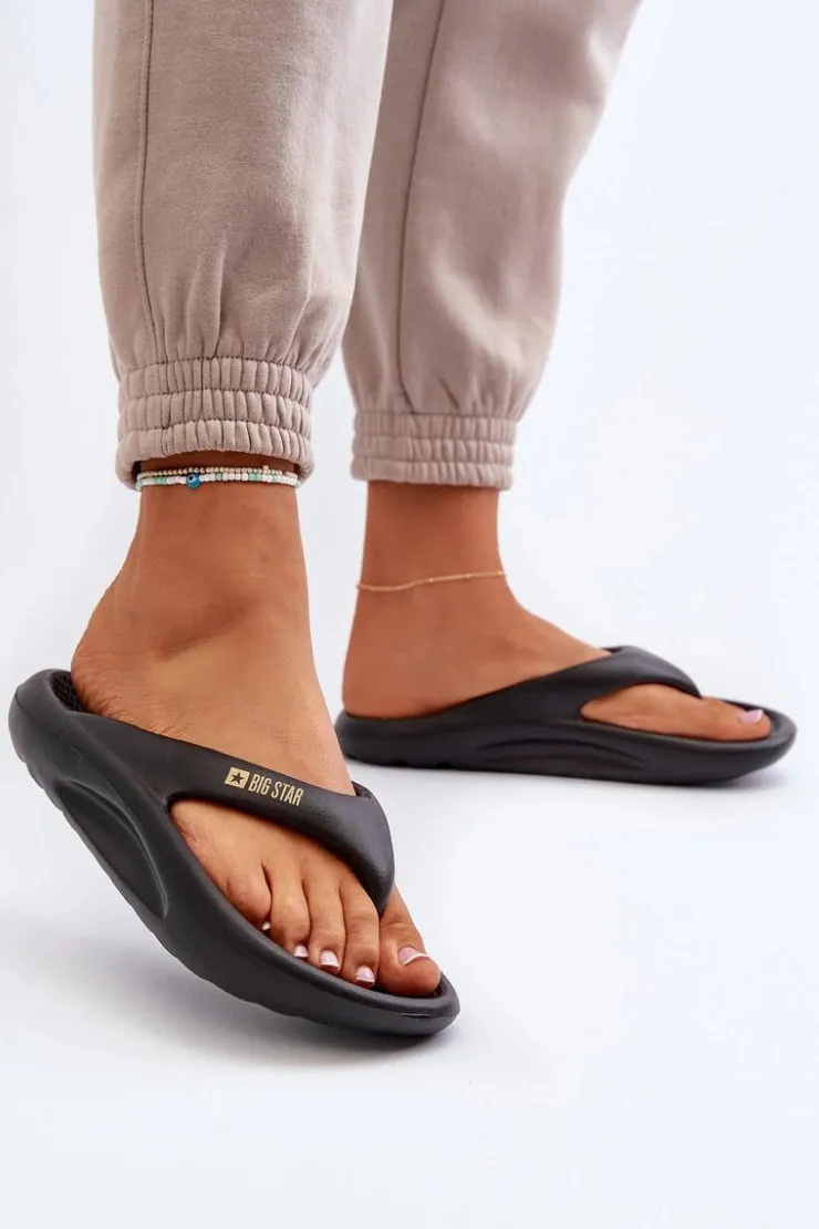 Damskie Big Star Shoes Damskie Piankowe Klapki Japonki Big Star NN274A649 Czarne