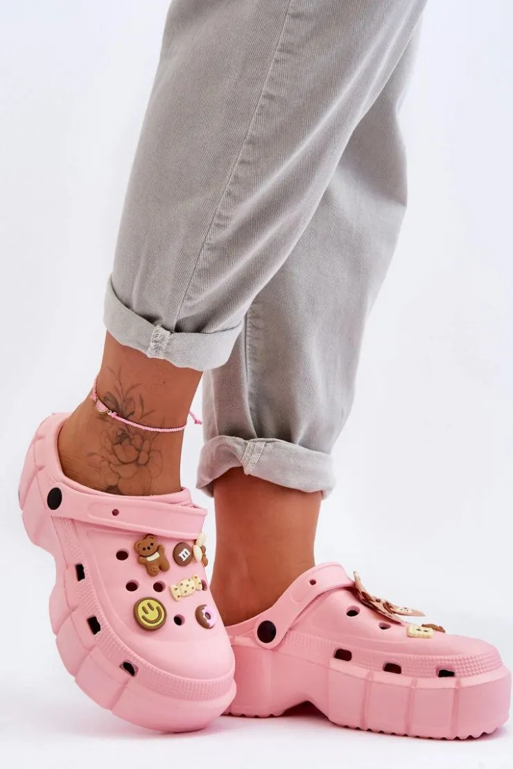 Boto Klapki Basenowe|Klapki Na Platformie*Damskie Piankowe Klapki Kroksy Z Ozdobami Różowe Marlett