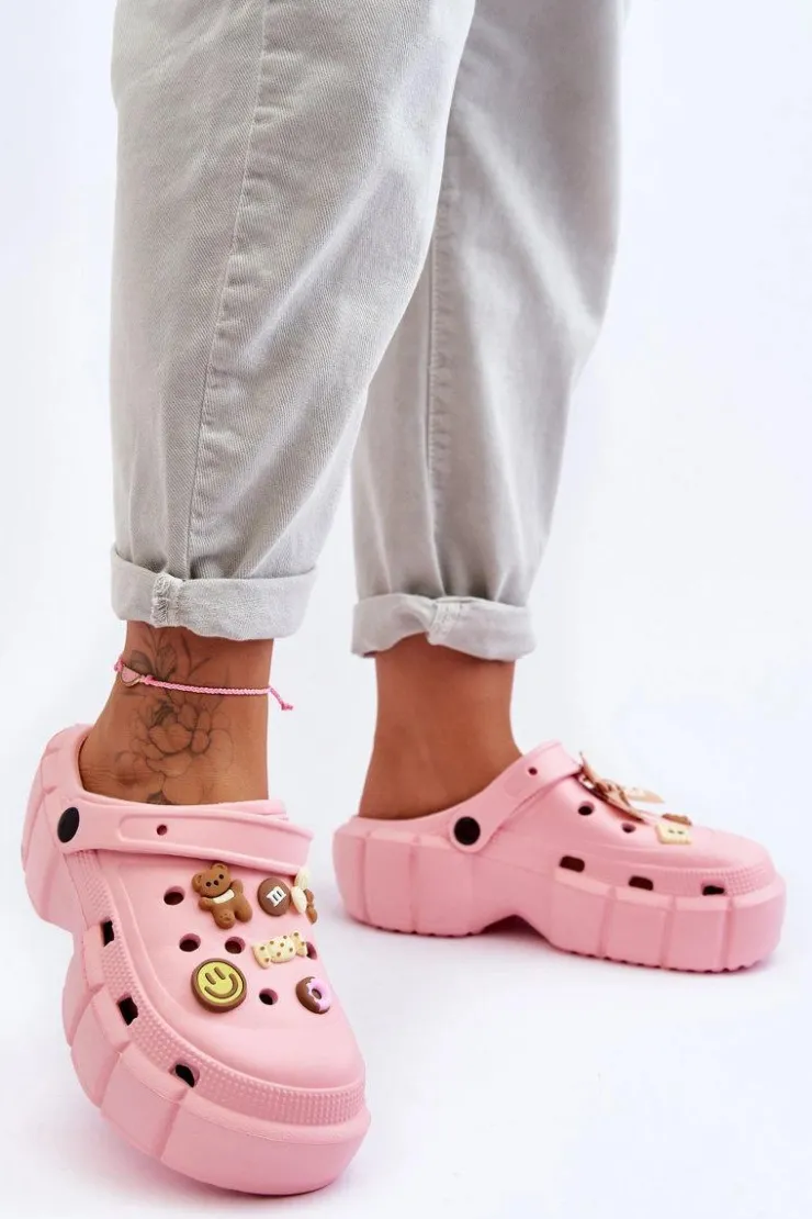 Boto Klapki Basenowe|Klapki Na Platformie*Damskie Piankowe Klapki Kroksy Z Ozdobami Różowe Marlett