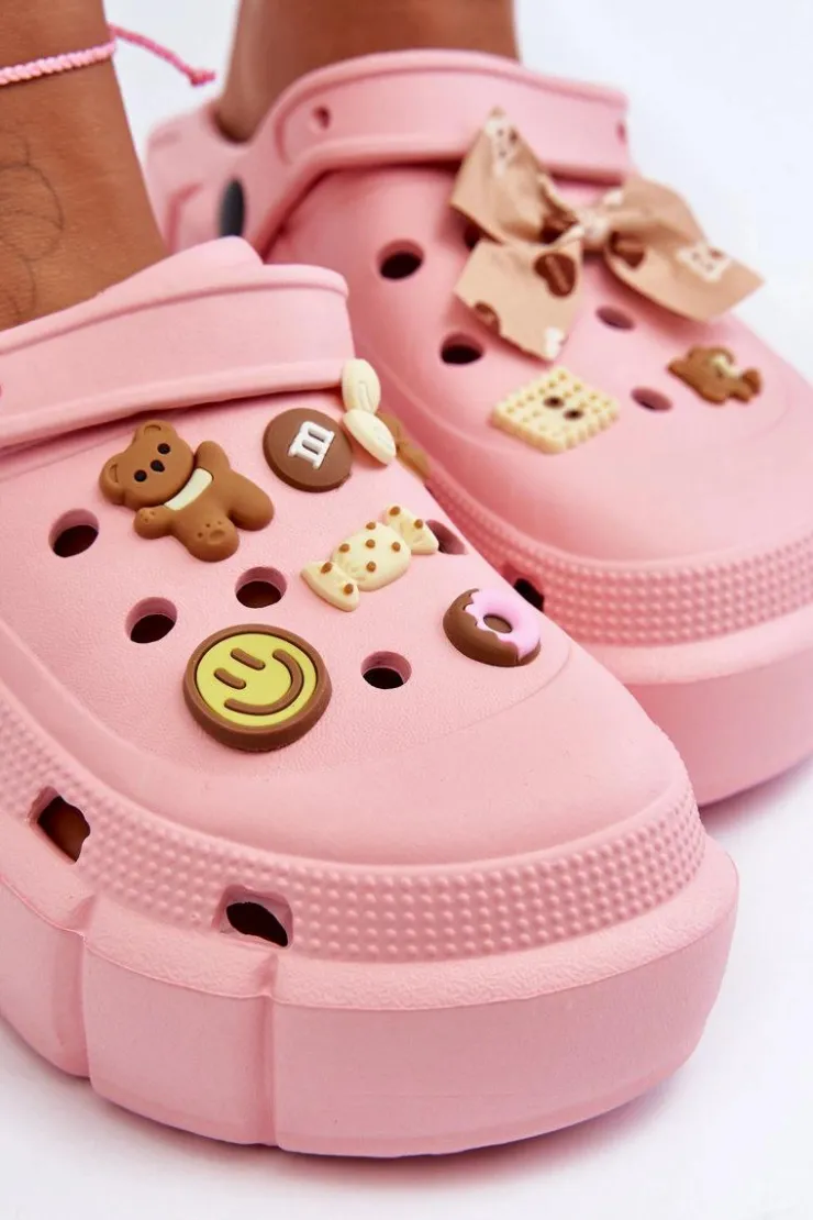 Boto Klapki Basenowe|Klapki Na Platformie*Damskie Piankowe Klapki Kroksy Z Ozdobami Różowe Marlett