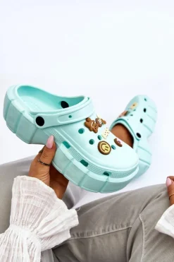 Online Boto Damskie Piankowe Klapki Kroksy Z Ozdobami Zielone Marlett