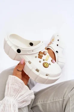 Boto Klapki Basenowe|Klapki Na Platformie*Damskie Piankowe Klapki Kroksy Z Ozdobami Białe Marlett