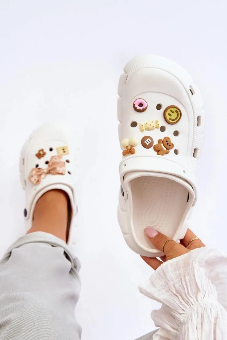 Boto Klapki Basenowe|Klapki Na Platformie*Damskie Piankowe Klapki Kroksy Z Ozdobami Białe Marlett