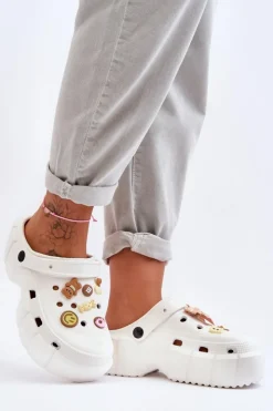 Boto Klapki Basenowe|Klapki Na Platformie*Damskie Piankowe Klapki Kroksy Z Ozdobami Białe Marlett