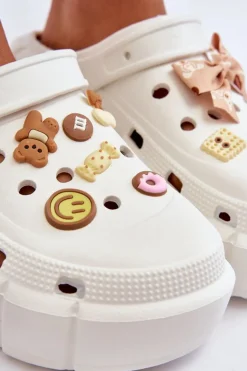 Boto Klapki Basenowe|Klapki Na Platformie*Damskie Piankowe Klapki Kroksy Z Ozdobami Białe Marlett