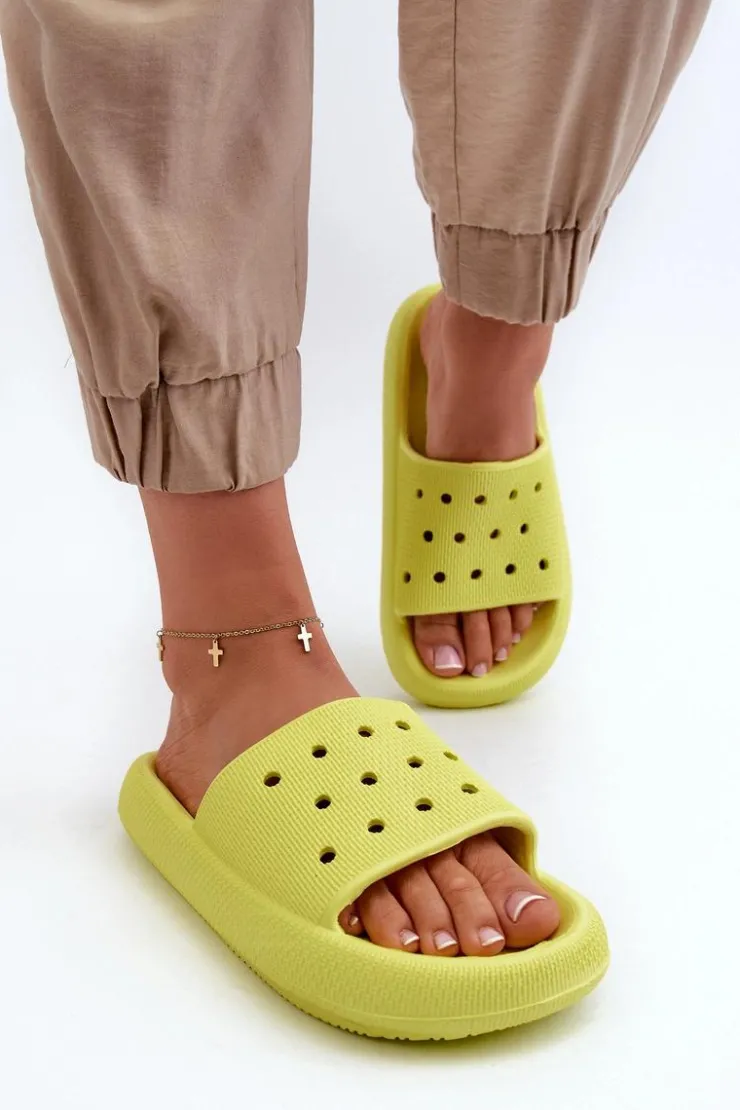 Damskie Evento Damskie Piankowe Klapki Na Grubej Podeszwie Limonka Beula