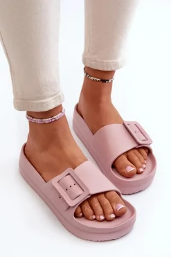 Damskie Big Star Shoes Damskie Piankowe Klapki Na Platformie Z Klamrą Big Star NN274A663 Różowe