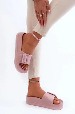 Damskie Big Star Shoes Damskie Piankowe Klapki Na Platformie Z Klamrą Big Star NN274A663 Różowe