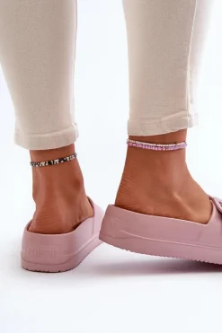 Damskie Big Star Shoes Damskie Piankowe Klapki Na Platformie Z Klamrą Big Star NN274A663 Różowe