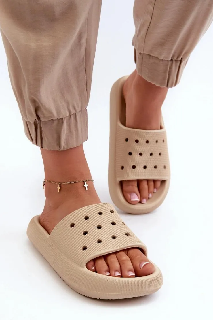 Evento Klapki Basenowe|Klapki Damskie Klasyczne*Damskie Piankowe Klapki Na Grubej Podeszwie Beżowe Beula