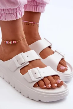 Evento Klapki Basenowe|Klapki Na Platformie*Damskie Piankowe Klapki Na Platformie Białe Melorea