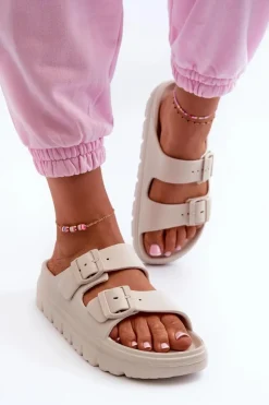 Damskie Evento Damskie Piankowe Klapki Na Platformie Beżowe Melorea