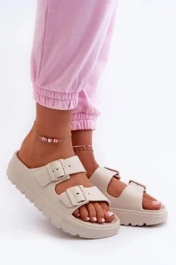 Damskie Evento Damskie Piankowe Klapki Na Platformie Beżowe Melorea