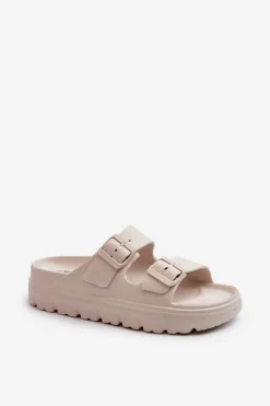 Damskie Evento Damskie Piankowe Klapki Na Platformie Beżowe Melorea