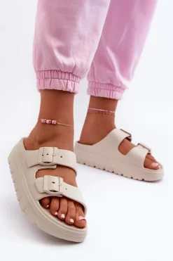 Damskie Evento Damskie Piankowe Klapki Na Platformie Beżowe Melorea