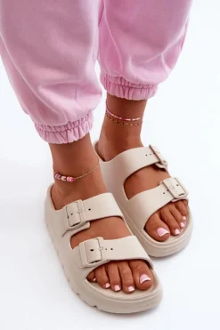 Damskie Evento Damskie Piankowe Klapki Na Platformie Beżowe Melorea