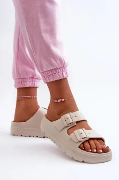 Damskie Evento Damskie Piankowe Klapki Na Platformie Beżowe Melorea