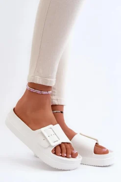 Sale Big Star Shoes Damskie Piankowe Klapki Na Platformie Z Klamrą Big Star NN274A661 Białe Biały